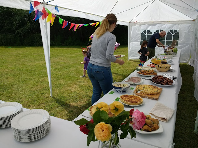 This is part of the food table at a Village Summer Lunch